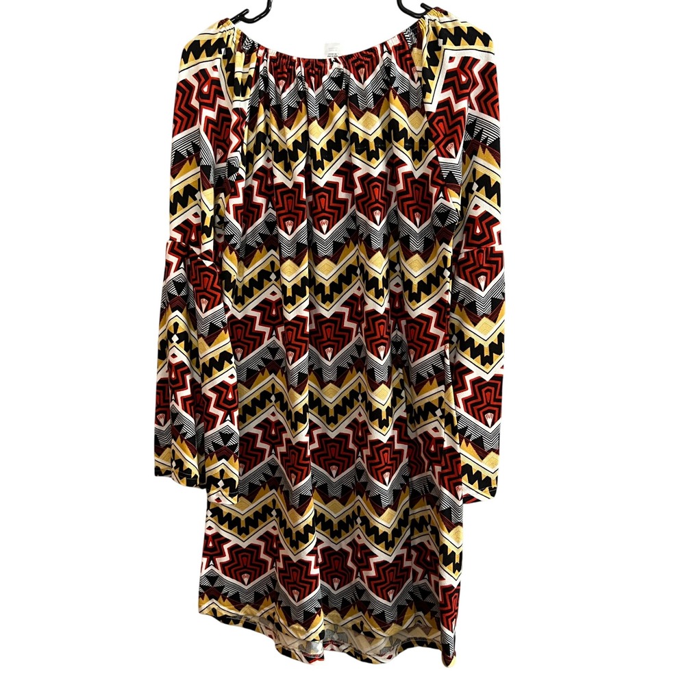 West Loop Womens Extra Large Geometric Print Long Sleeve Off Shoulder‎ Dress - Picture 2 of 10
